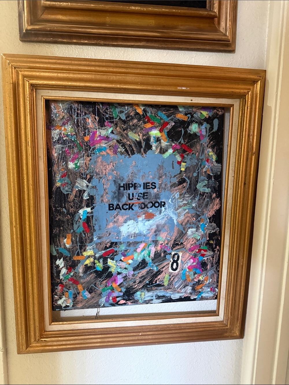 Framed 16x20” ornate gold frame Colorful Abstract mixed media painting  Wall Art